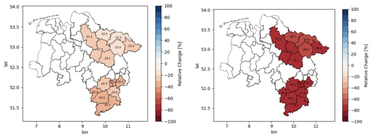 Fig. 3: Geographical winter wheat yield differences by applying 60% of field capacity water amount